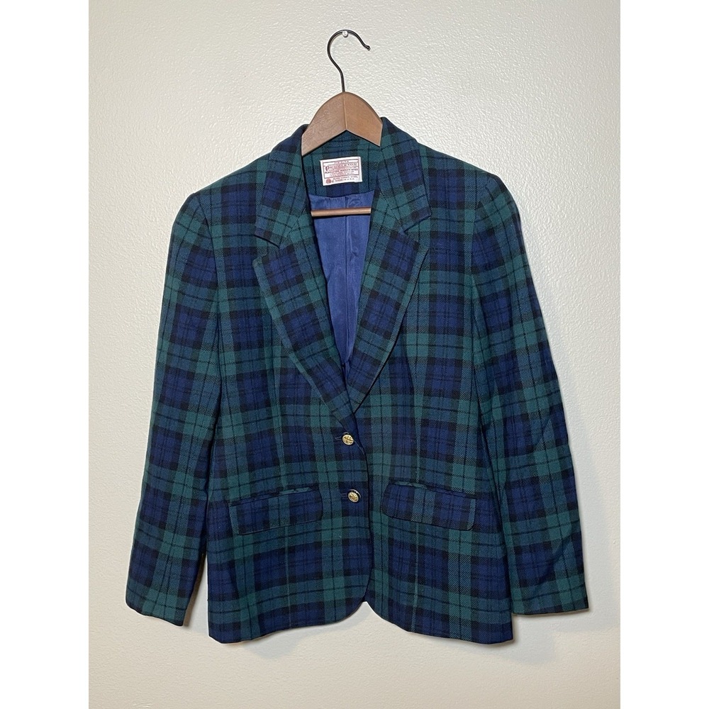 Vintage Pendleton 100% Virgin Wool Tartan Plaid 2-‎ Button Jacket Women Sz 6P
